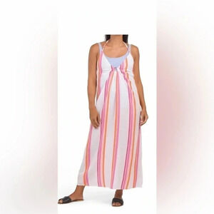 TRINA TURK Striped Plunge Halter Cover- up Dress Color : Multi Size M